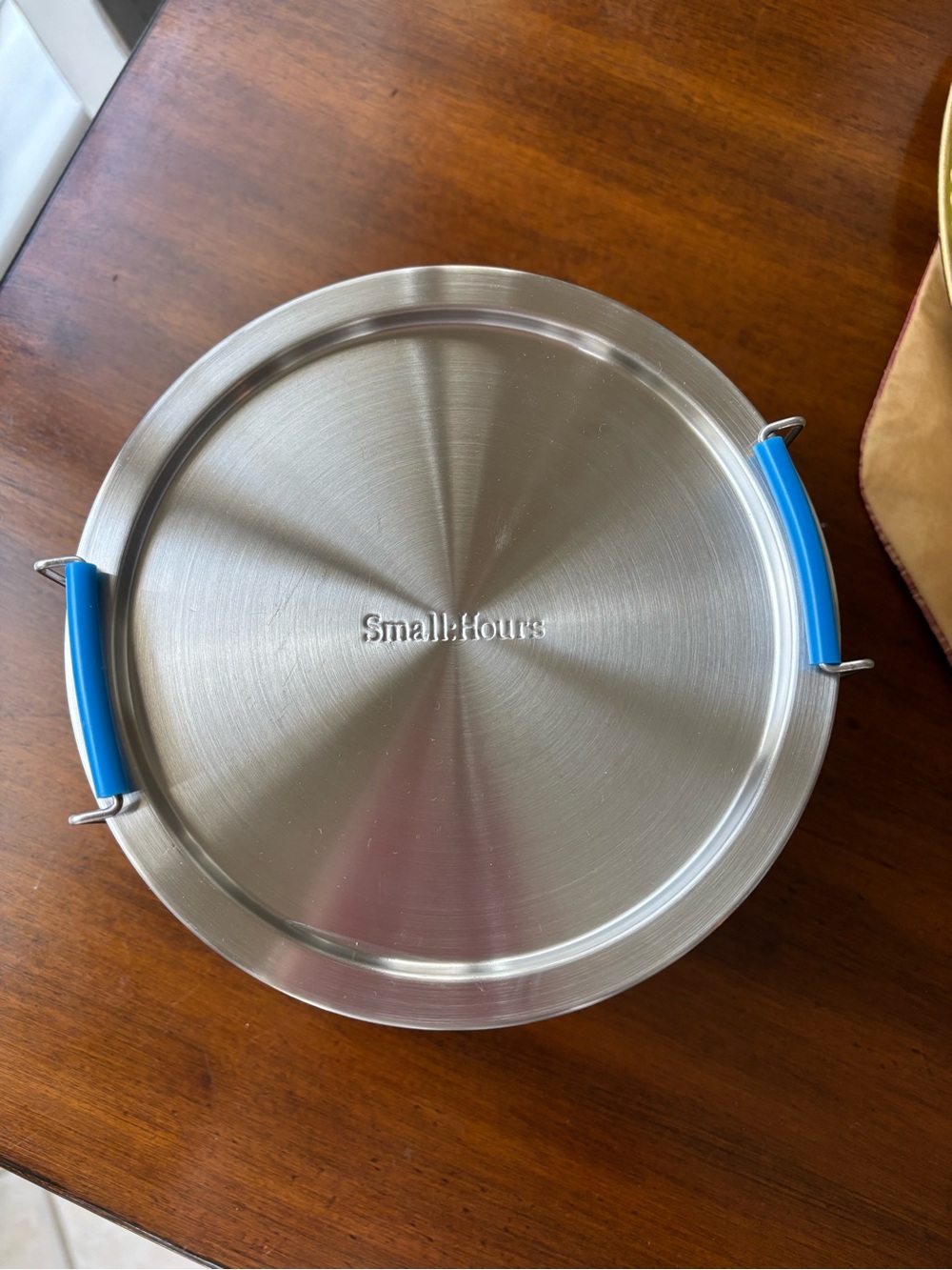 New!  Stainless Steel Container with Blue Handles